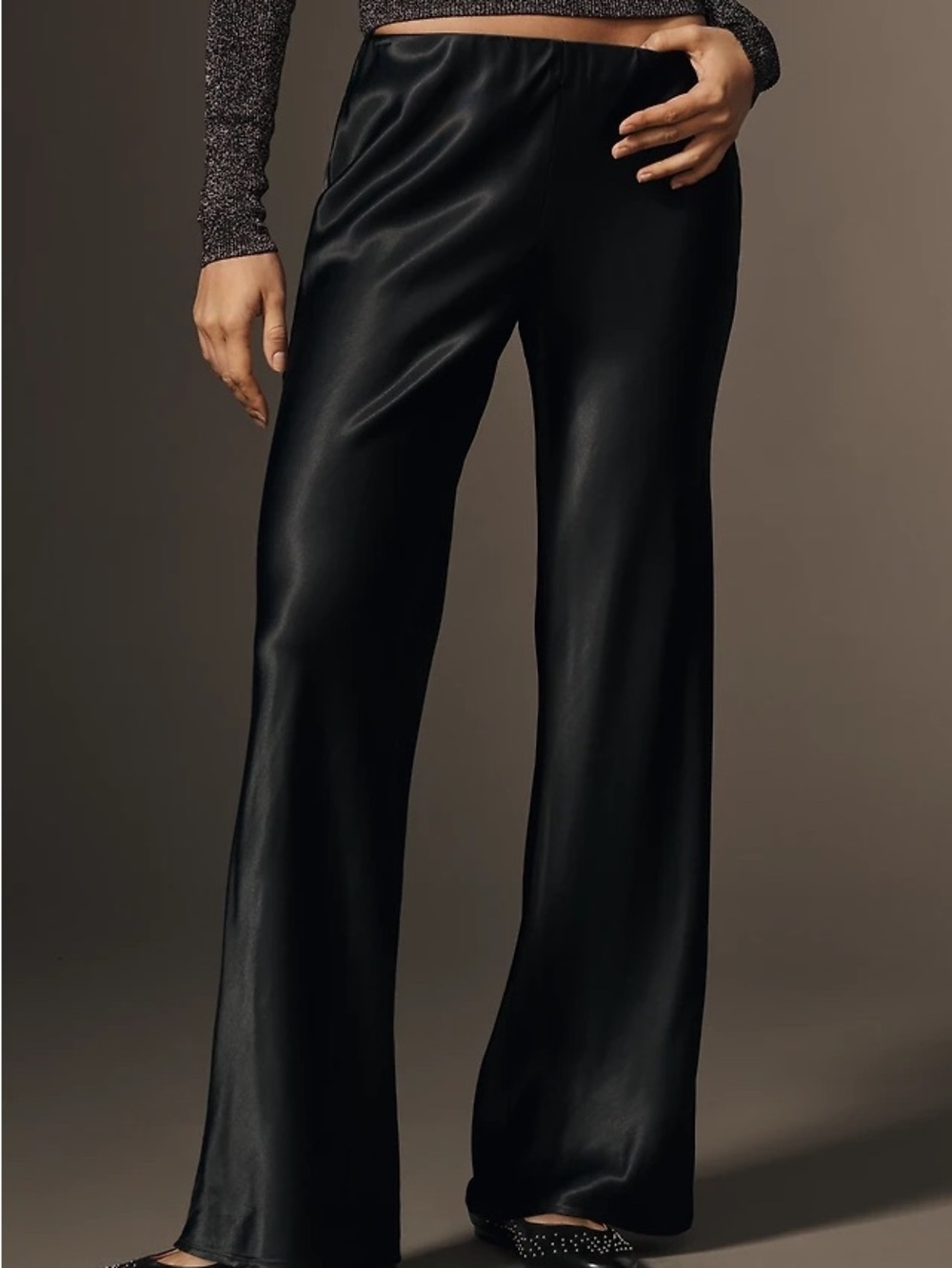 Anthropologie Tilda Wide-Leg Satin Pants - Black